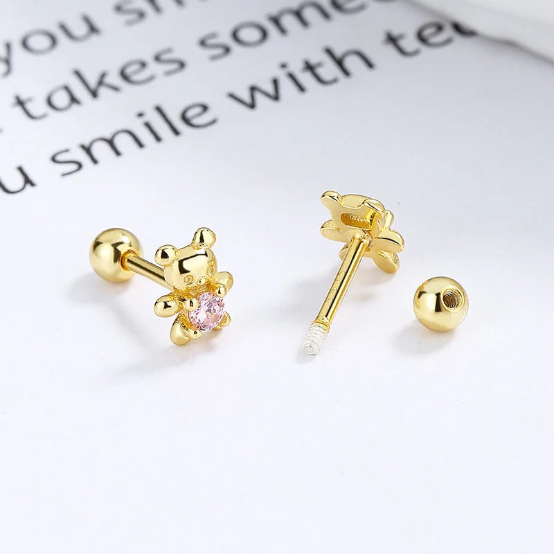 925 Silver Sweet Bear Heart Stud Earrings