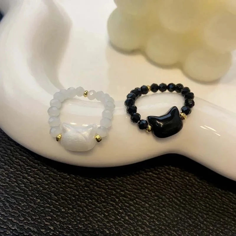 Cat Lover's Natural Moonstone Obsidian Ring