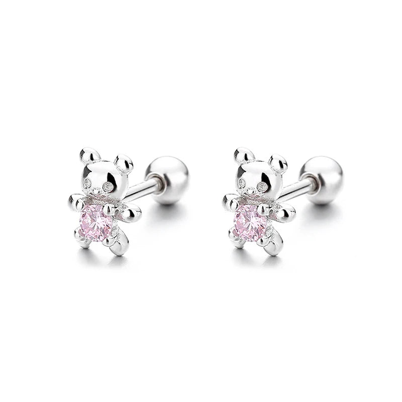925 Silver Sweet Bear Heart Stud Earrings