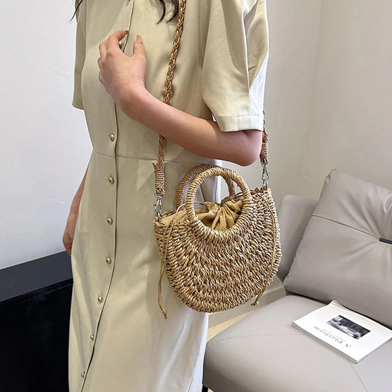 Bohemian Halo Woven Half-Moon Beach Tote Bag