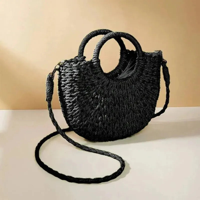 Bohemian Halo Woven Half-Moon Beach Tote Bag