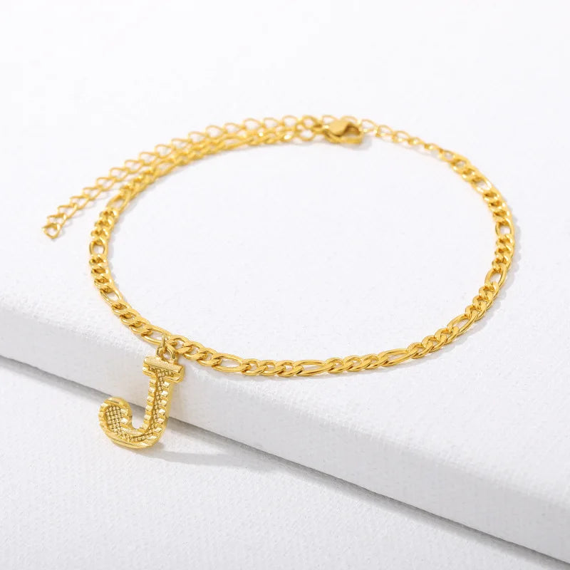 Vintage Golden Alphabet Cuban Charm Anklet