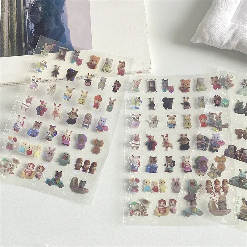 Fluffy Bears & Sweet Things Y2K Glitter Laser Sticker Sheets