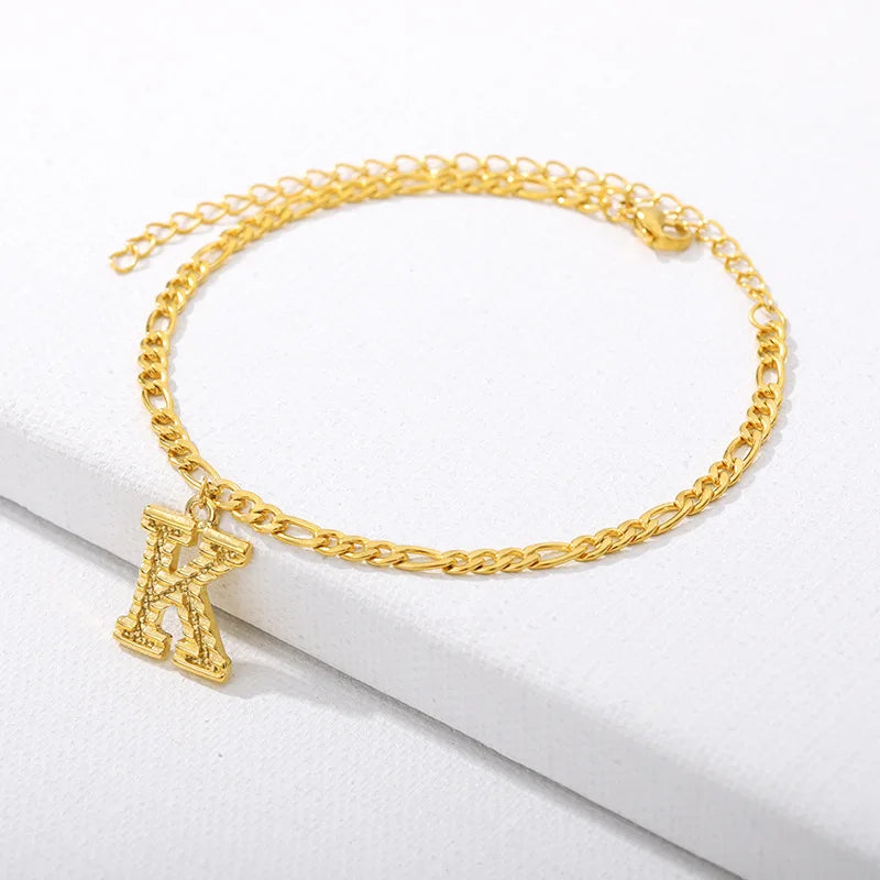 Vintage Golden Alphabet Cuban Charm Anklet