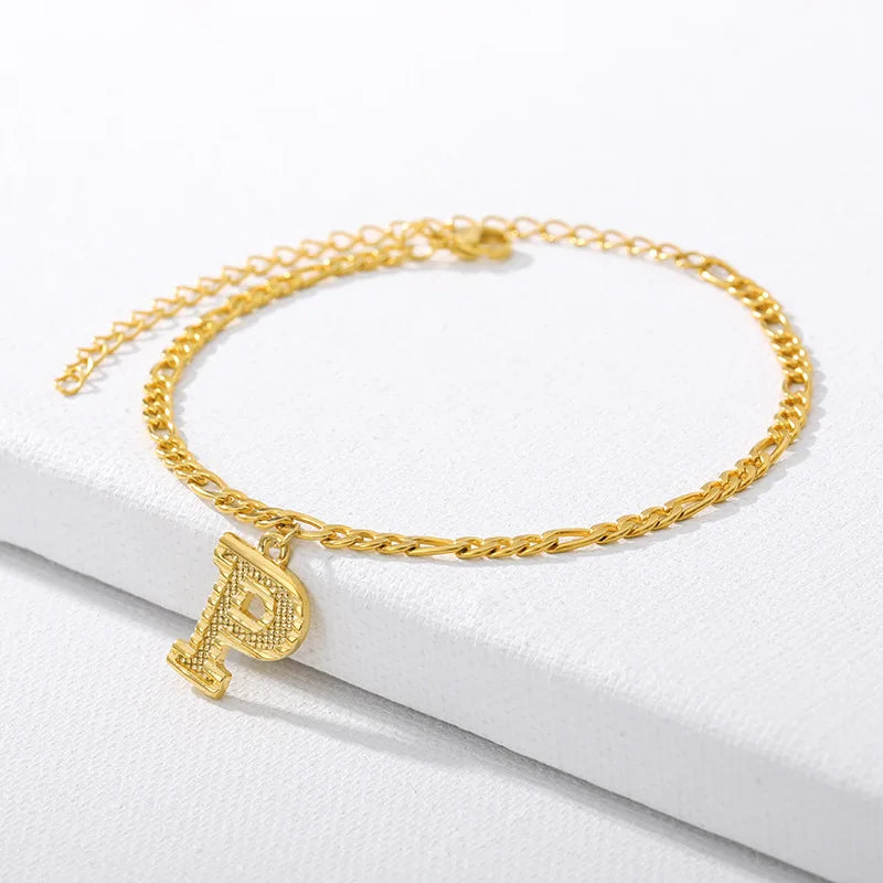 Vintage Golden Alphabet Cuban Charm Anklet