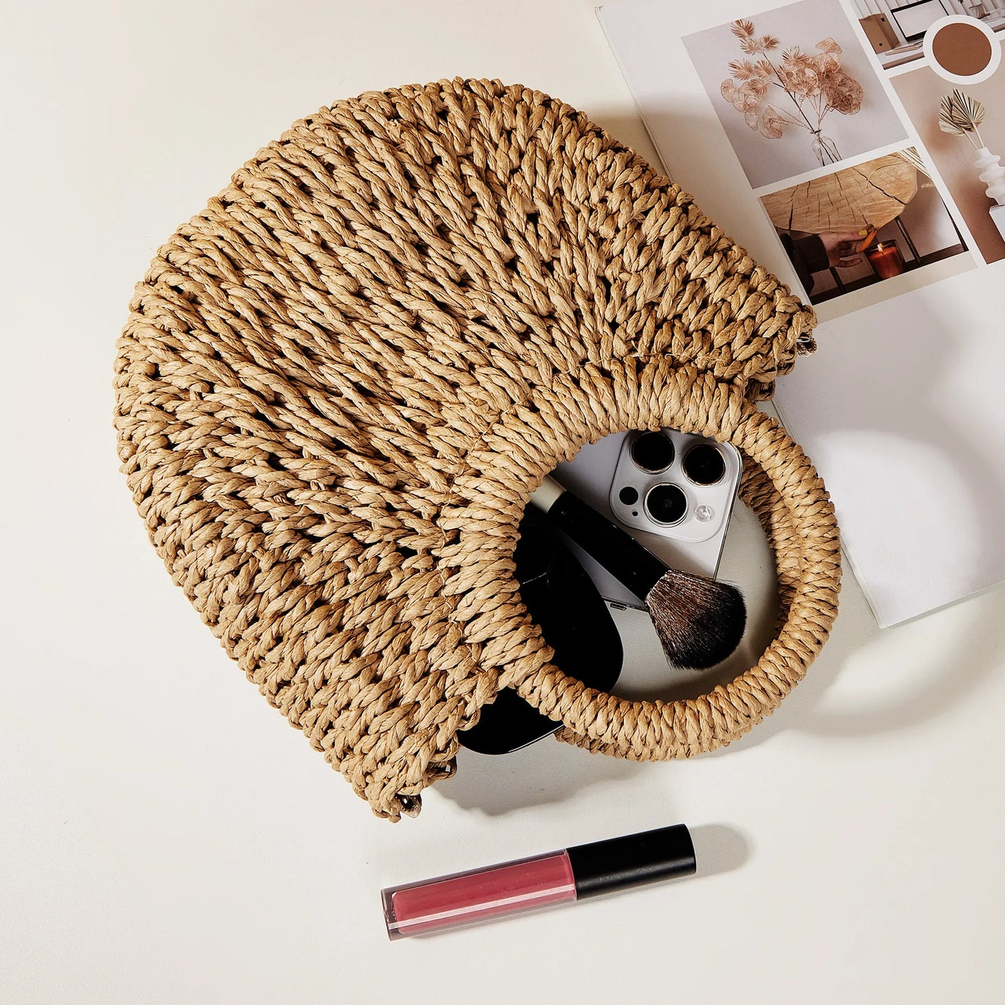 Bohemian Halo Woven Half-Moon Beach Tote Bag