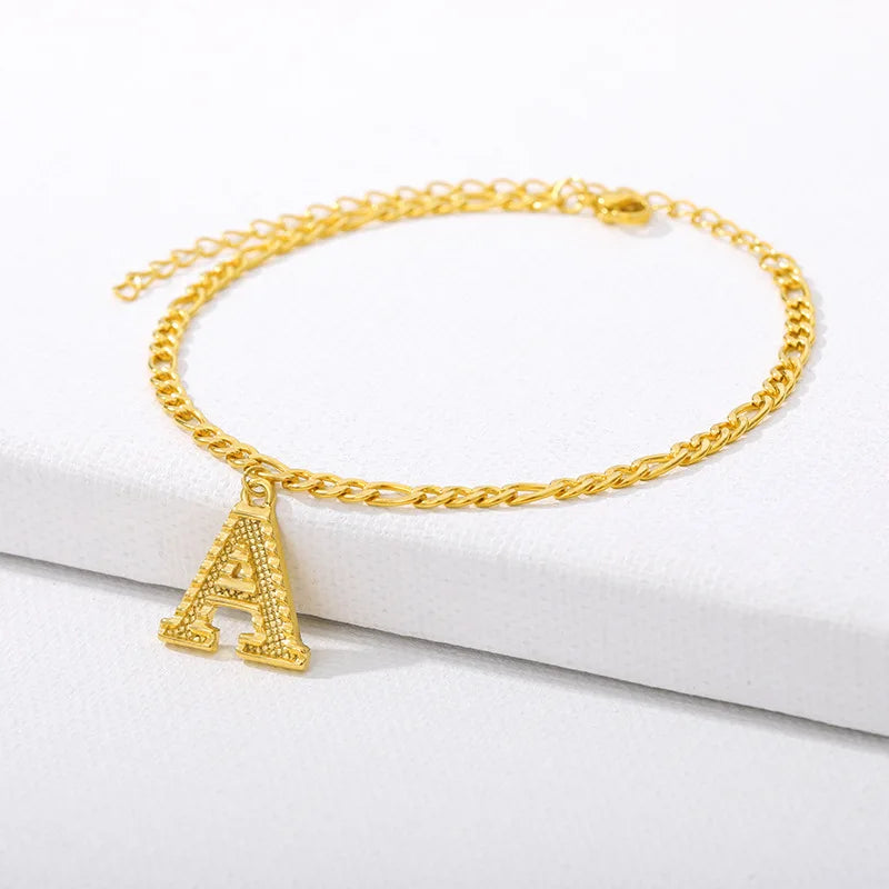 Vintage Golden Alphabet Cuban Charm Anklet