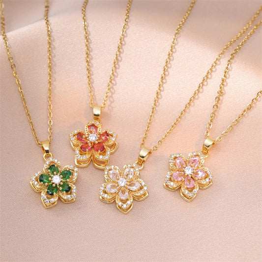 Rotatable Dewdrop Flower Pendant