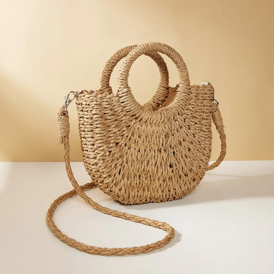 Bohemian Halo Woven Half-Moon Beach Tote Bag