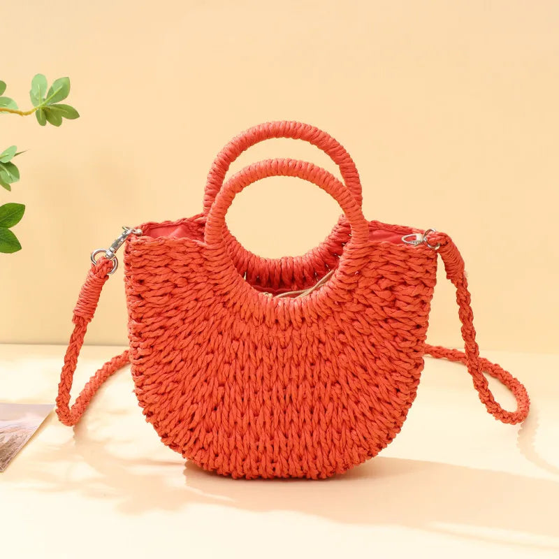 Bohemian Halo Woven Half-Moon Beach Tote Bag