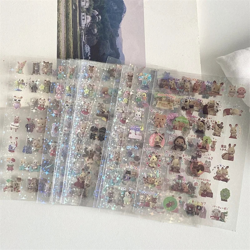 Fluffy Bears & Sweet Things Y2K Glitter Laser Sticker Sheets