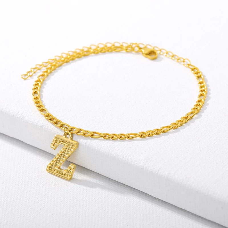 Vintage Golden Alphabet Cuban Charm Anklet