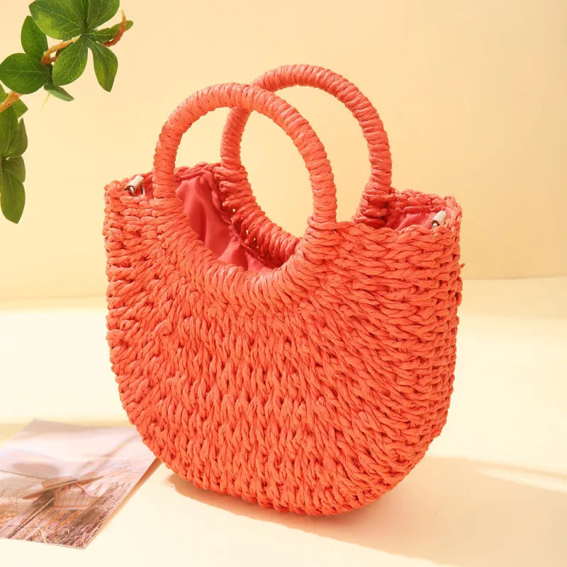 Bohemian Halo Woven Half-Moon Beach Tote Bag