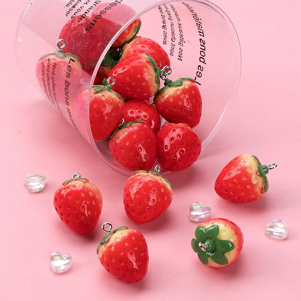 Sun-Kissed Strawberry Droplets Resin Charms