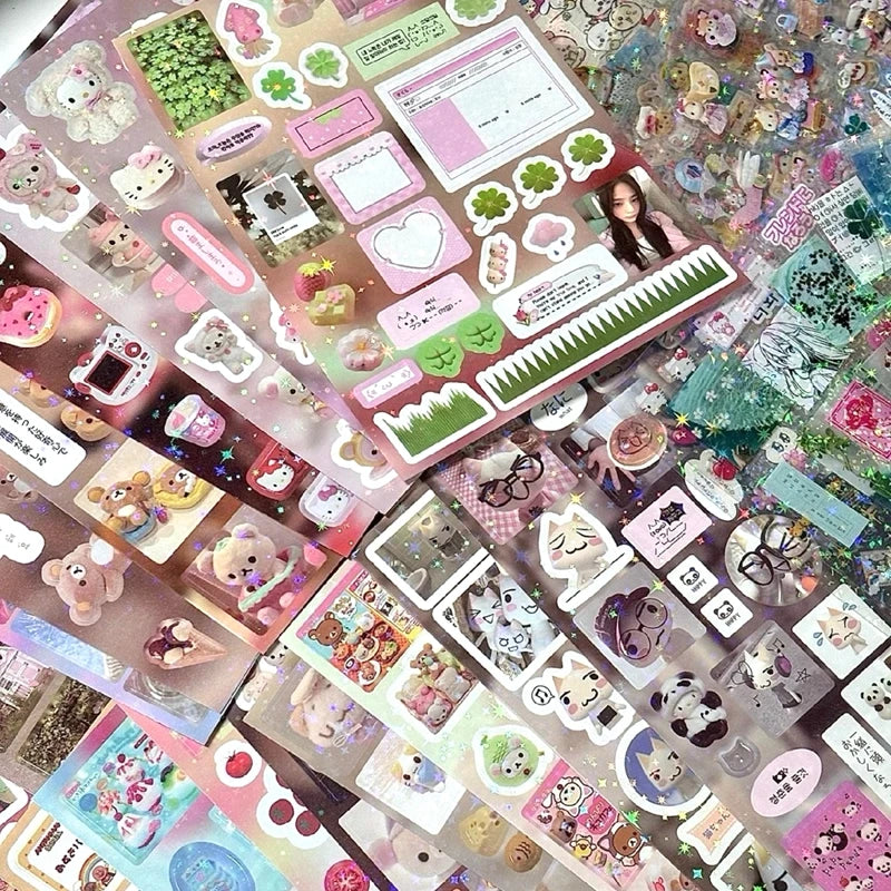 Fluffy Bears & Sweet Things Y2K Glitter Laser Sticker Sheets