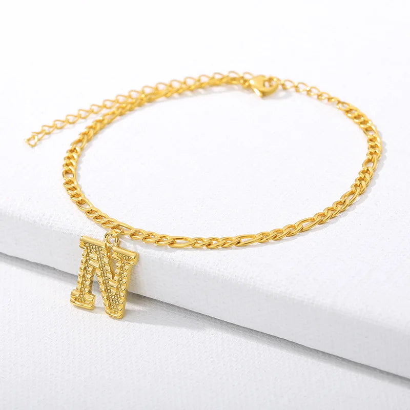 Vintage Golden Alphabet Cuban Charm Anklet