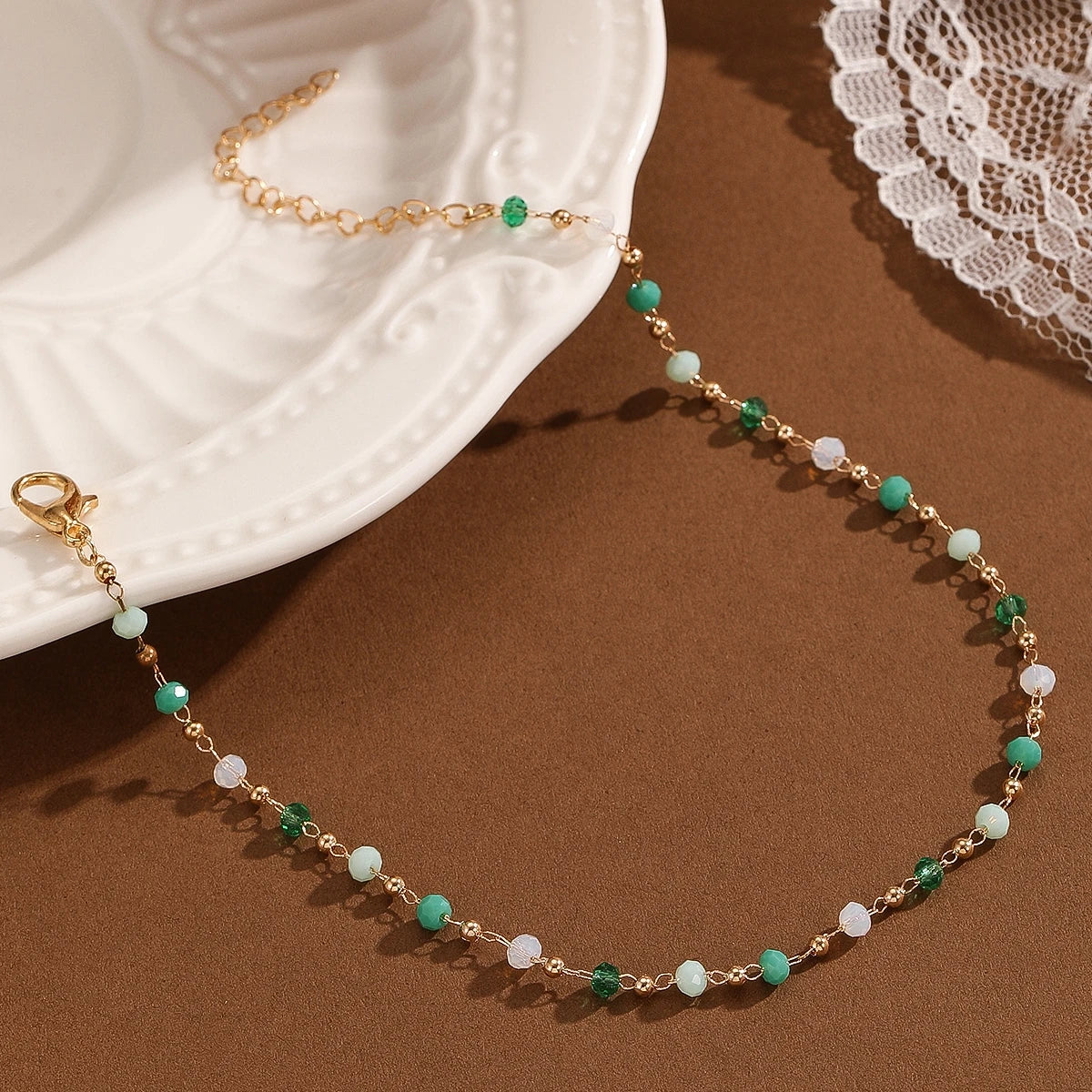 Garden Mint Bohemian Beaded Stone Anklet