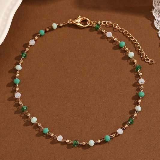 Garden Mint Bohemian Beaded Stone Anklet