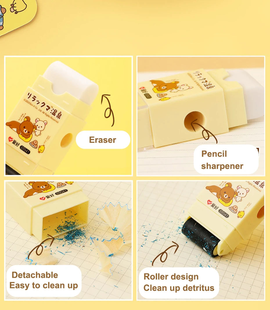 Rilakkuma All-in-One Eraser, Dust Roller, and Pencil Sharpener