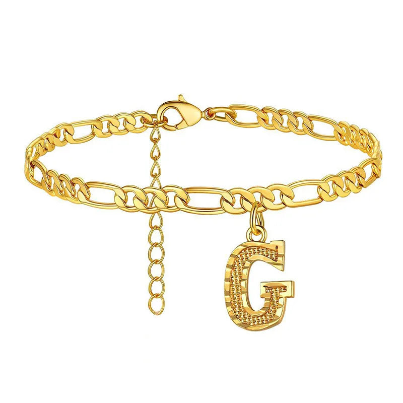 Vintage Golden Alphabet Cuban Charm Anklet