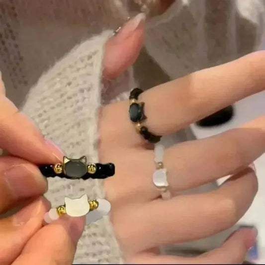 Cat Lover's Natural Moonstone Obsidian Ring