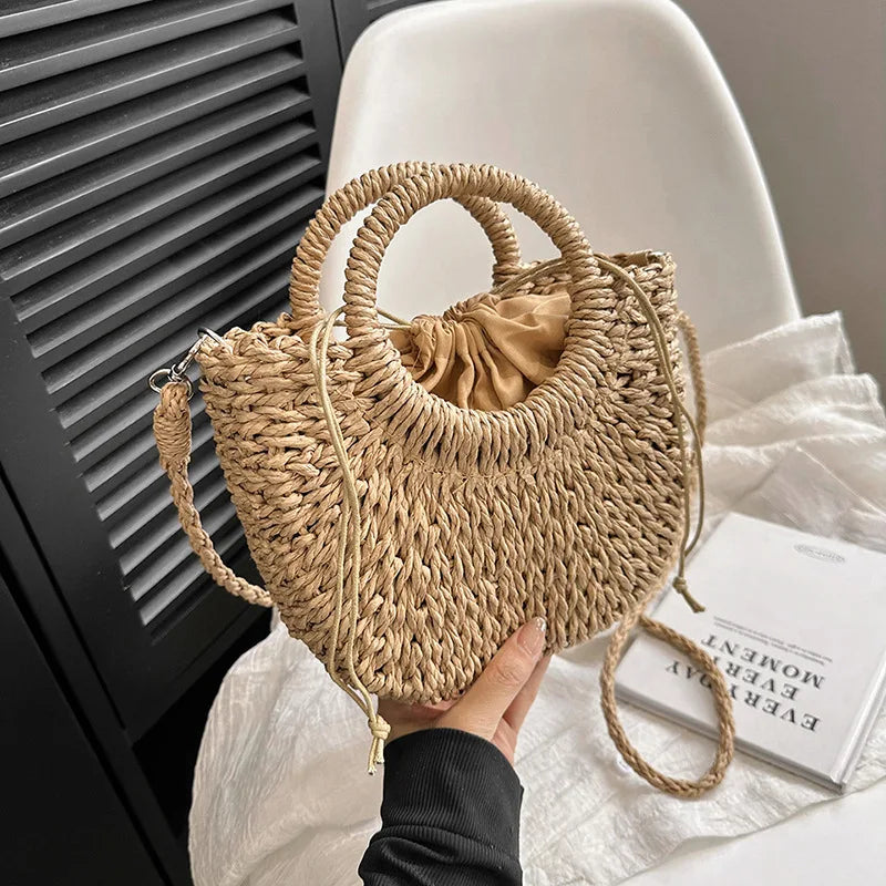 Bohemian Halo Woven Half-Moon Beach Tote Bag