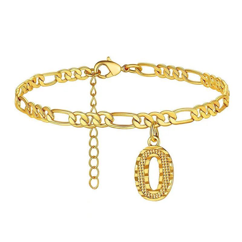 Vintage Golden Alphabet Cuban Charm Anklet