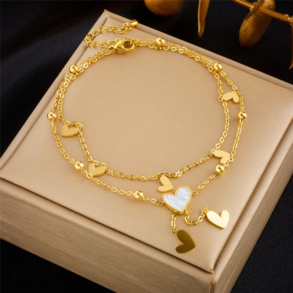 Sweet Hearts Stack Double Layer Love Anklet