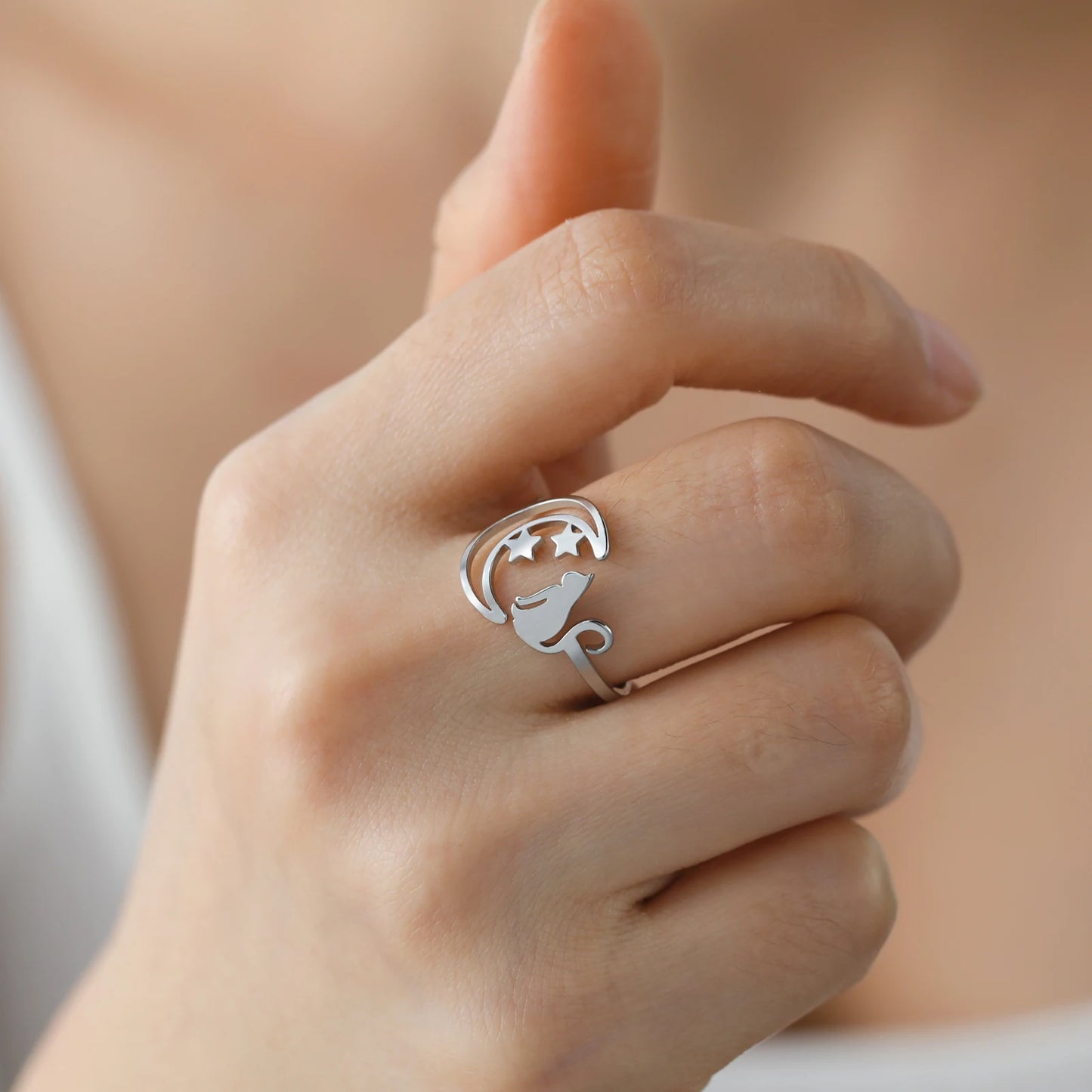 Moonbeam & Stardust Meow Stainless Steel Ring