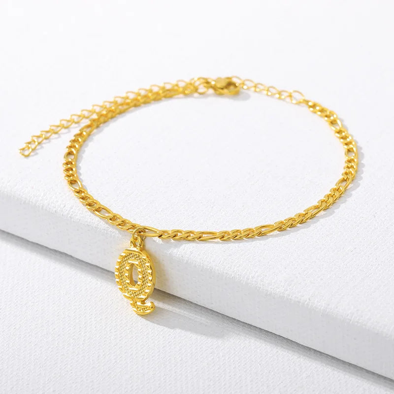 Vintage Golden Alphabet Cuban Charm Anklet