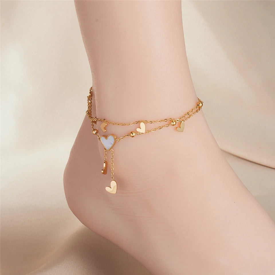 Sweet Hearts Stack Double Layer Love Anklet