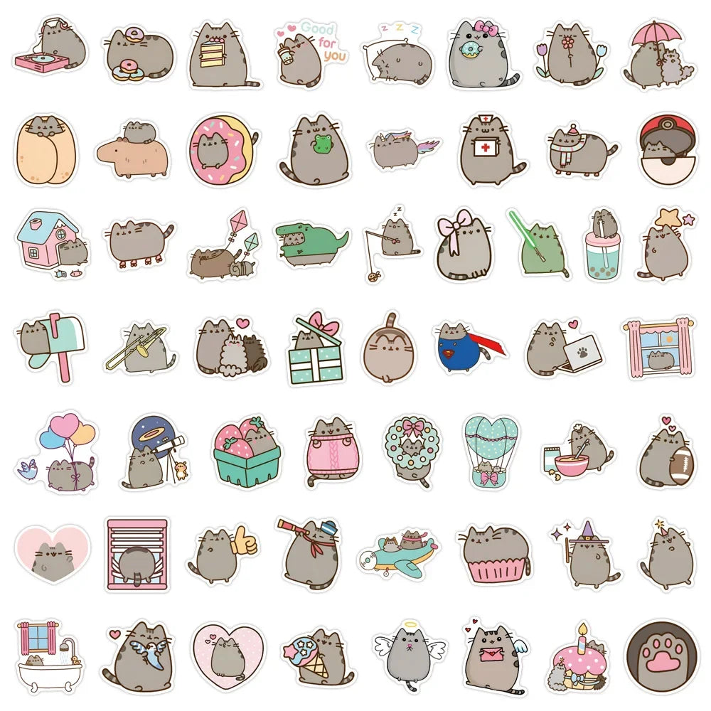 Kawaii Grey Chunky Cat Stickers