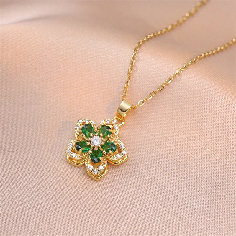 Rotatable Dewdrop Flower Pendant