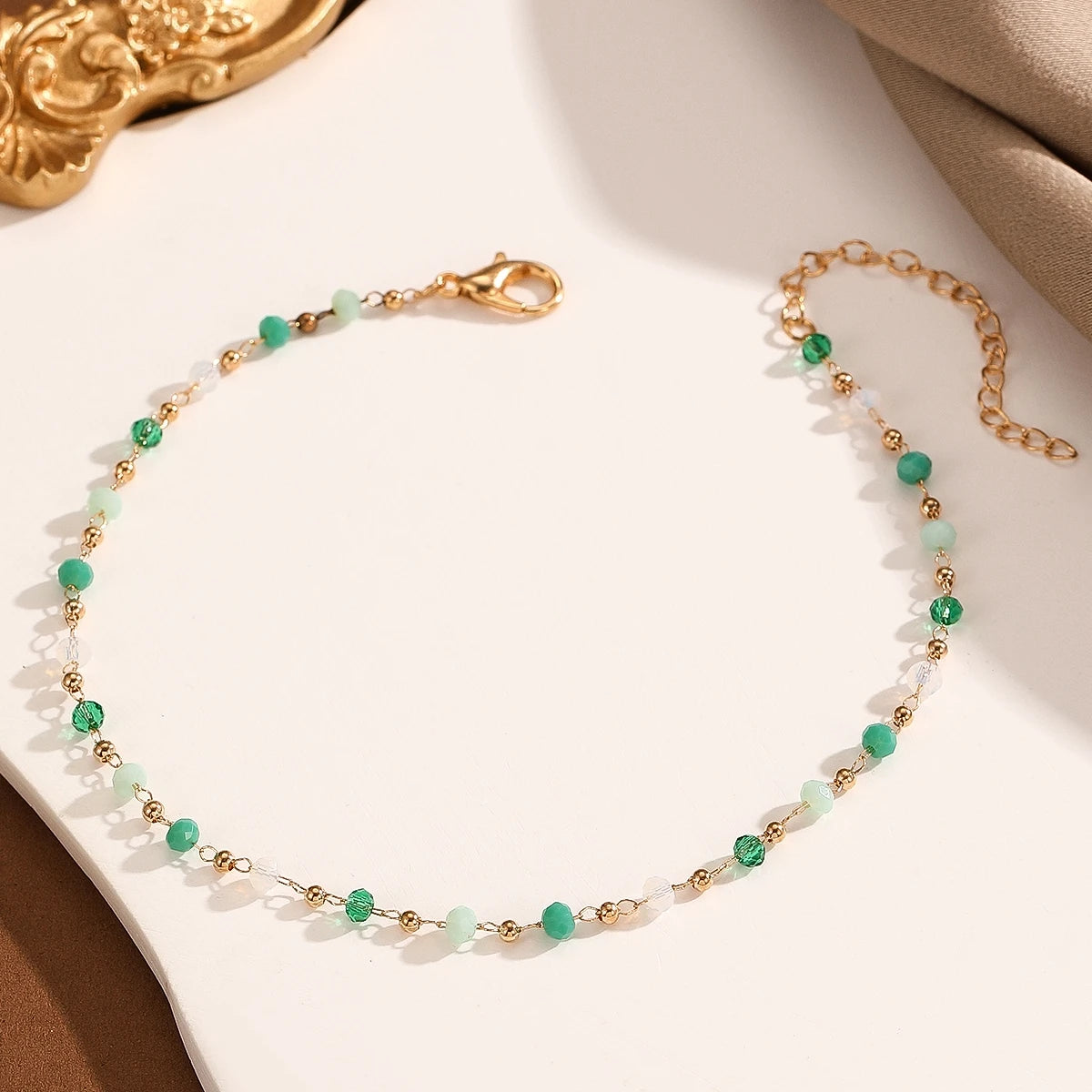 Garden Mint Bohemian Beaded Stone Anklet