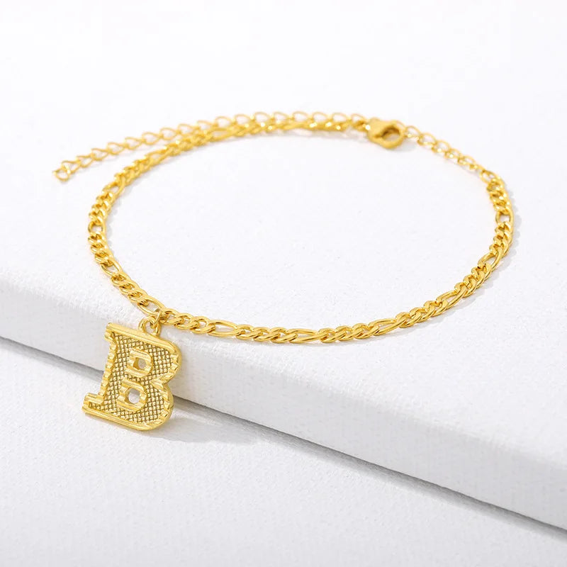 Vintage Golden Alphabet Cuban Charm Anklet