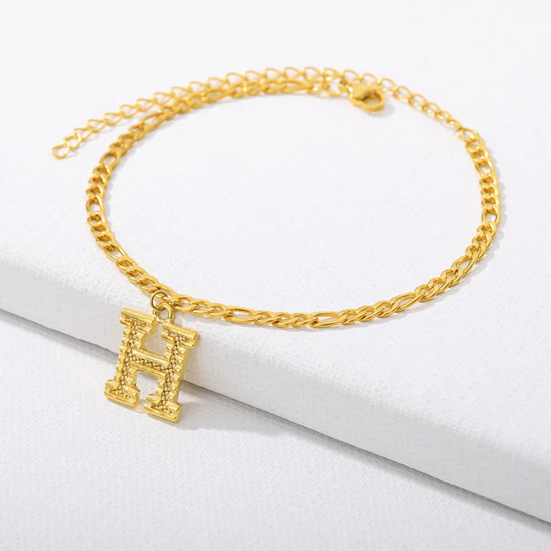 Vintage Golden Alphabet Cuban Charm Anklet