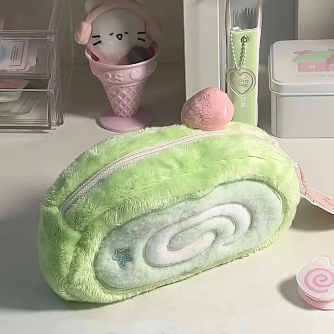 Matcha Roll Cake Plushie Pencil Case