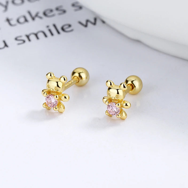 925 Silver Sweet Bear Heart Stud Earrings