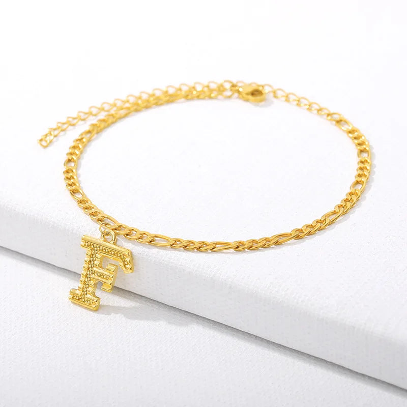 Vintage Golden Alphabet Cuban Charm Anklet