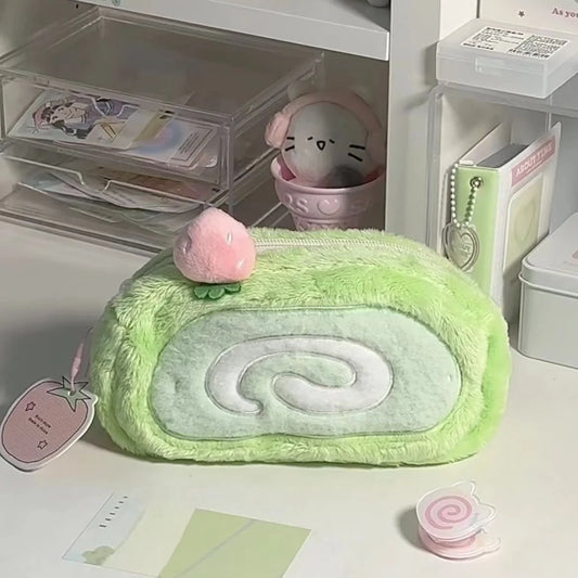 Matcha Roll Cake Plushie Pencil Case