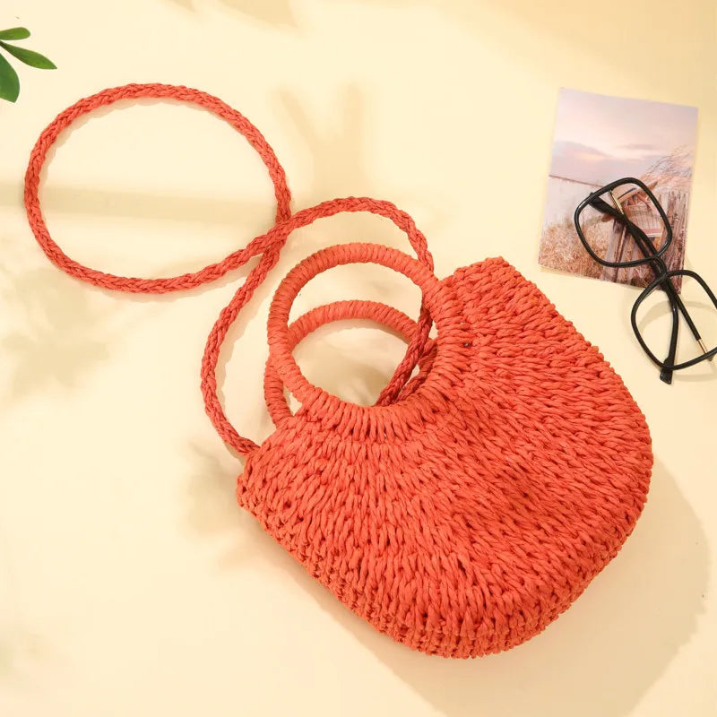 Bohemian Halo Woven Half-Moon Beach Tote Bag